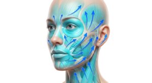 안면 해부학적 구조와 리프팅 벡터 설계의 3D 일러스트